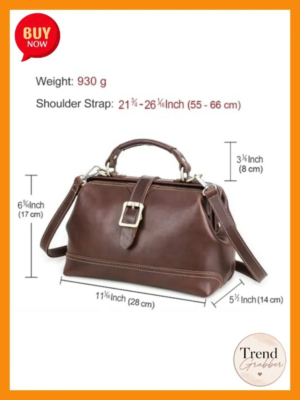 Genuine Full Grain Leather Doctor Bag Purse Top Handle Shoulder Satchel Handbag